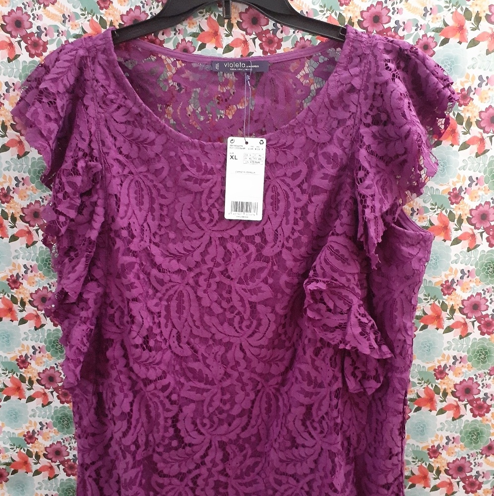 SOLD$$Mango lace purple shirt. Plus size XL